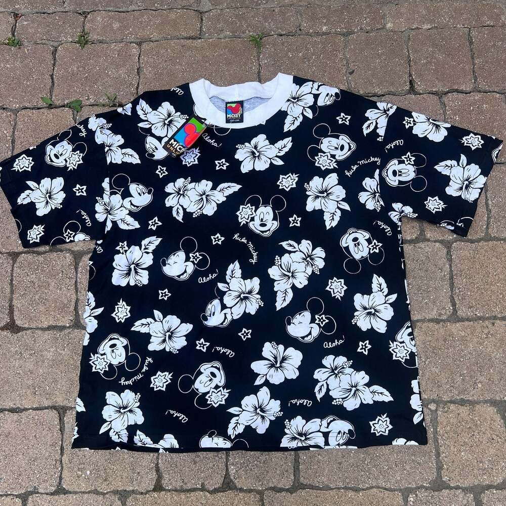 90s Mickey Unlimited Jerry Leigh Tiki Mickey Hibiscus Flower T-Shirt Size Large